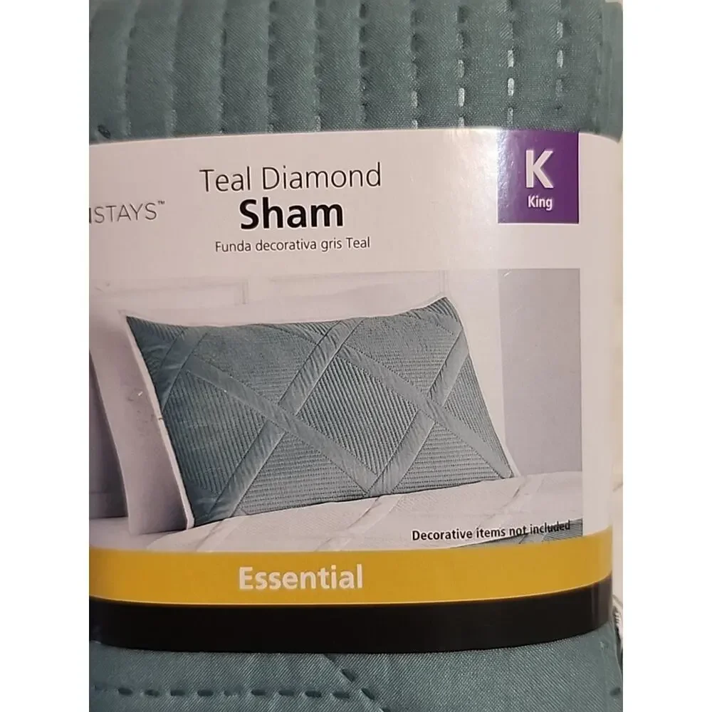 Mainstays Teal Diamond Sham Single Essential King Quilted Textured